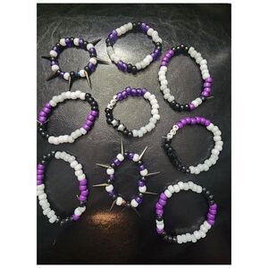 Bracelet Ace asexual pride rave festival concert kandi spiked spikes black gray